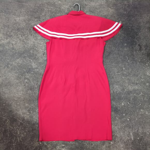 Vintage Studio 36 Dress Womens 14 Red Button Up 80s Retro Cottage Cape - Picture 3 of 8